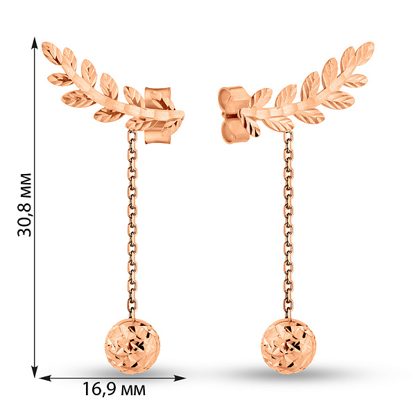 Золотые серьги-пусеты с подвесками (арт. 1101103а) – изображение 3