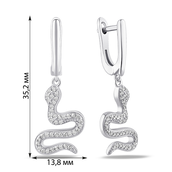 Серебряные серьги-подвески змея с фианитами (арт. 7502/10480) – изображение 2