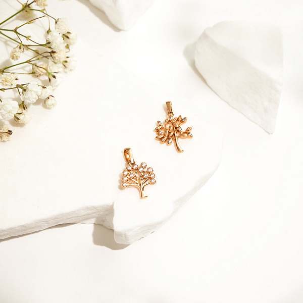 Золотой кулон "Дерево" с фианитами (арт. 440695) – изображение 2