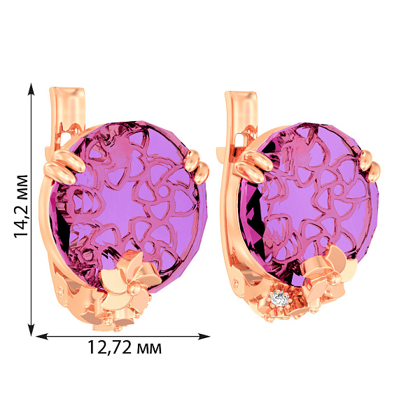 Золоті сережки з кварцом і фіанітами  (арт. 117800ПрГ) – зображення 5