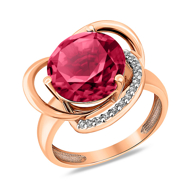 Золота каблучка з рожевим кварцом і фіанітами (арт. 140697ПрГ) – зображення 1