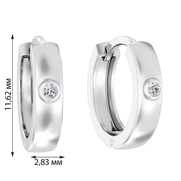 Сережки-кільця з білого золота з діамантами (арт. С011094б) – зображення 2