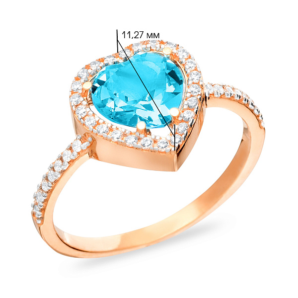 Золотое кольцо «Сердце» с кварцем и фианитами (арт. 140634ПсГ) – изображение 2