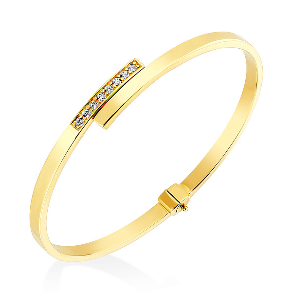 Жесткий золотой браслет с дорожкой из фианитов (арт. 322479ж) – изображение 1