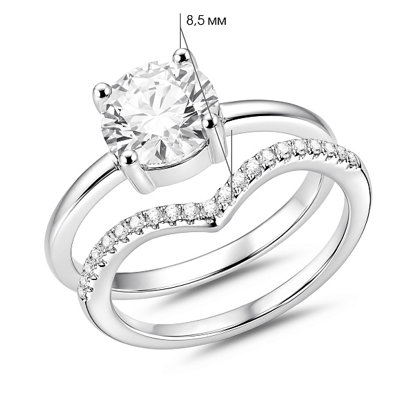 Серебряное двойное кольцо с фианитами (арт. 7501/8630) – изображение 5