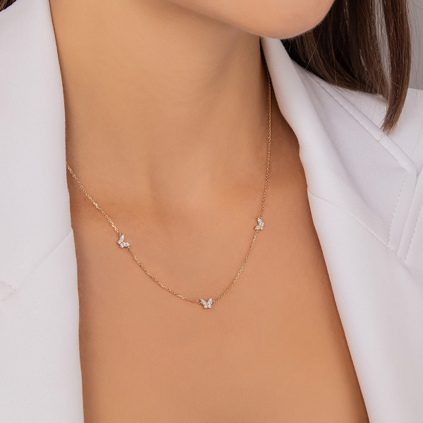 Золотое колье Бабочки с фианитами (арт. 361228) – изображение 2