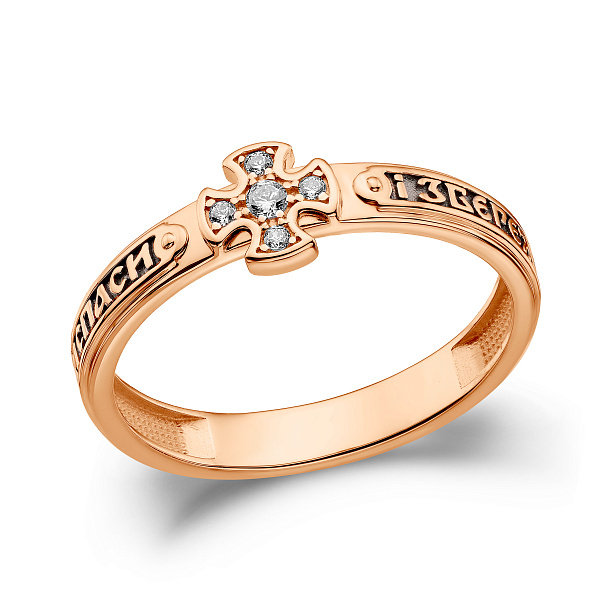 Золота каблучка Спаси і збережи з фіанітами (арт. 1401195ч) – зображення 1