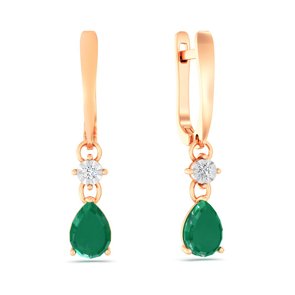 Серьги из красного золота с изумрудом и бриллиантами (арт. С011753и) – изображение 1