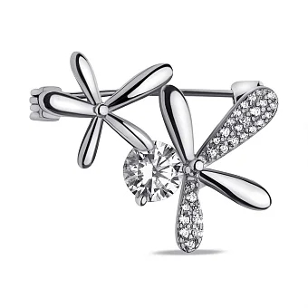 Серебряная брошь Цветы с фианитами (арт. 7505/232)