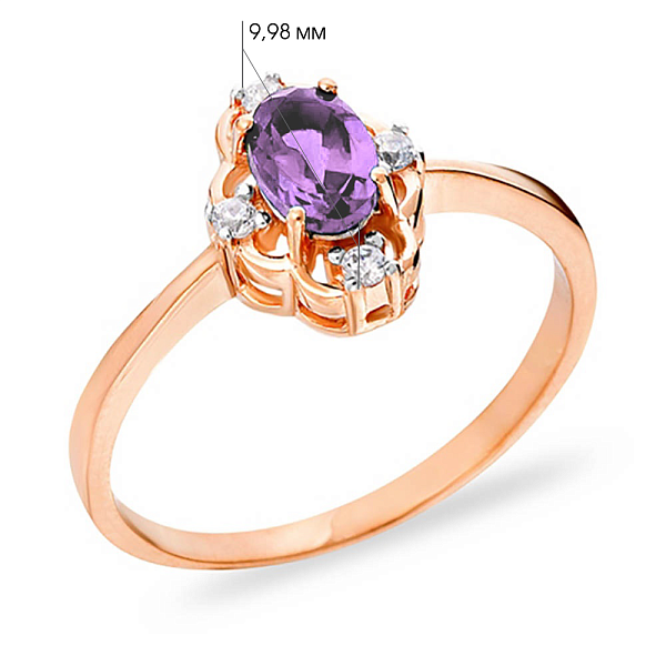 Кольцо с аметистом и фианитами из красного золота (арт. 140676Па) – изображение 2