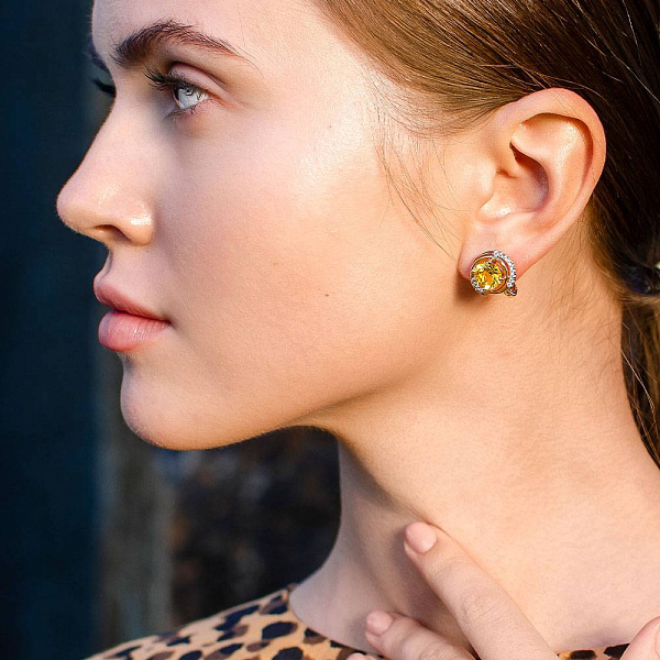 Золотые серьги с цитрином и фианитами (арт. 112000Пц) – изображение 2