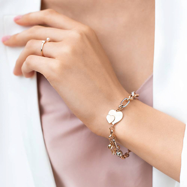 Золотое незамкнутое кольцо с жемчужиной и сердцем  (арт. 140942) – изображение 2