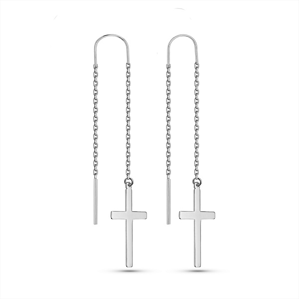 Серебряные сережки-протяжки Крестики (арт. 7502/2052647) – изображение 1