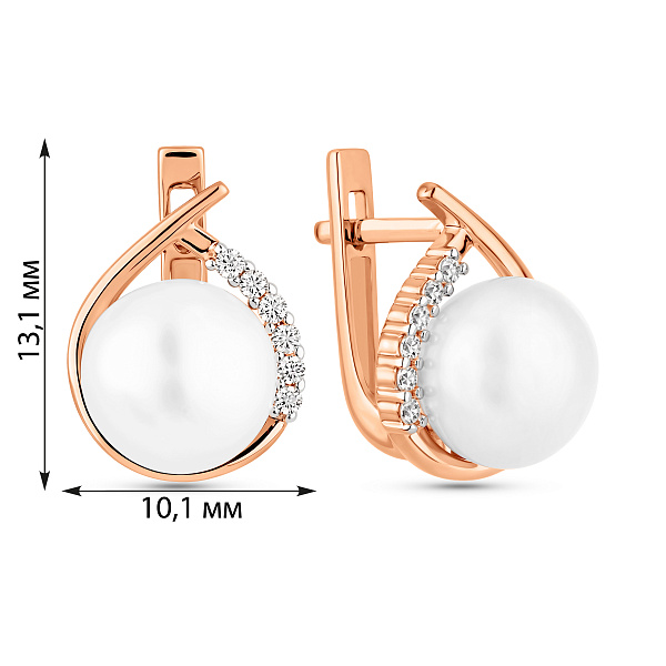 Сережки з червоного золота з перлами та фіанітами (арт. 111138) – зображення 2