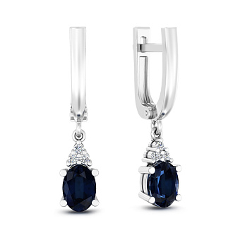 Серьги из белого золота с сапфиром и бриллиантами (арт. С011070бс)