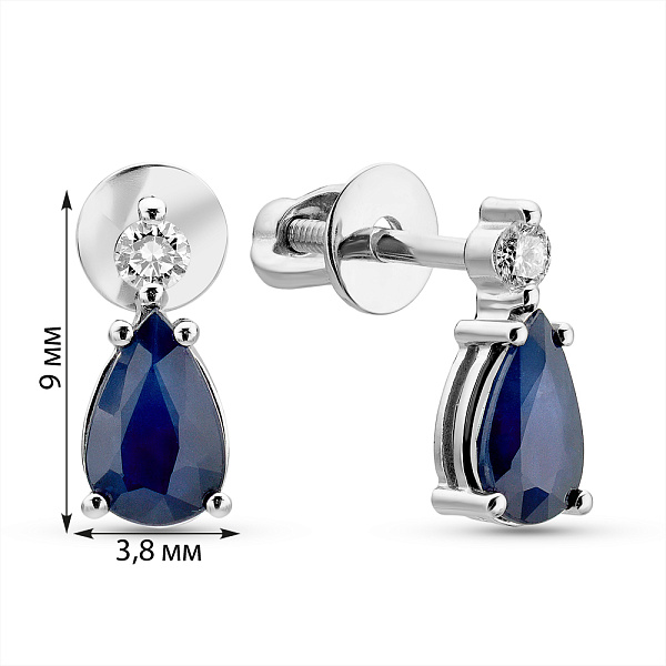 Золоті сережки з сапфіром і діамантами  (арт. Т011763бс) – зображення 3