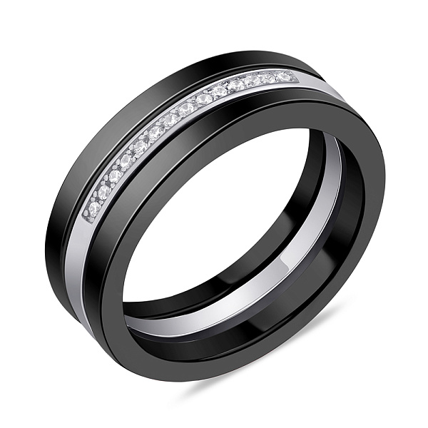 Каблучка зі срібла і кераміки з доріжкою з фіанітів (арт. 7501/К2ФК/1005) – зображення 1