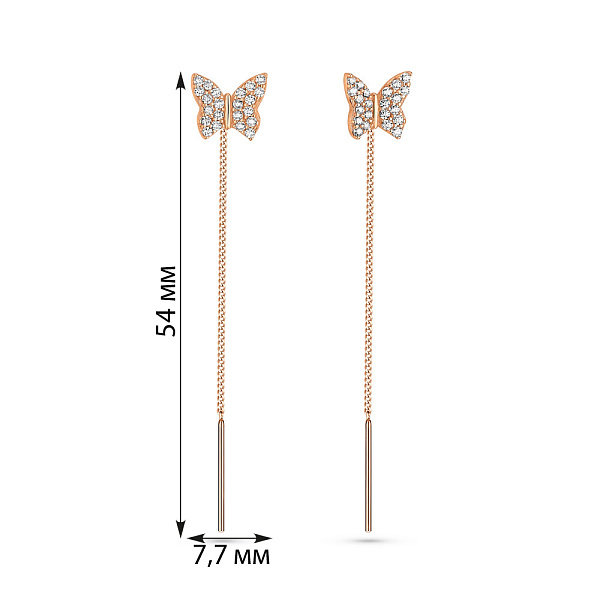 Серьги-протяжки Бабочки из золота с фианитами (арт. 104944) – изображение 3