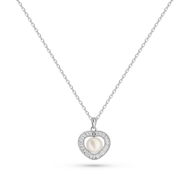 Серебряное колье Сердце с жемчугом и с фианитами (арт. 7507/2270жб) – изображение 1