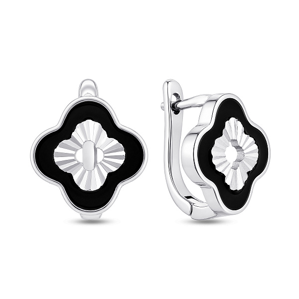 Серебряные серьги клевер с эмалью (арт. 7502/10402еч) – изображение 1
