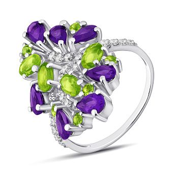 Серебряное кольцо з хризолитом и аметистом (арт. 7501/2194255АХрз)