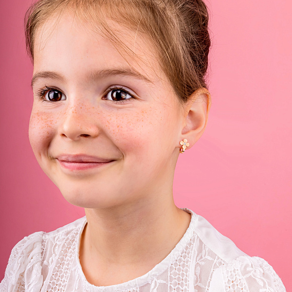 Дитячі сережки «Квіти» з червоного золота з фіанітами  (арт. 105553) – зображення 3