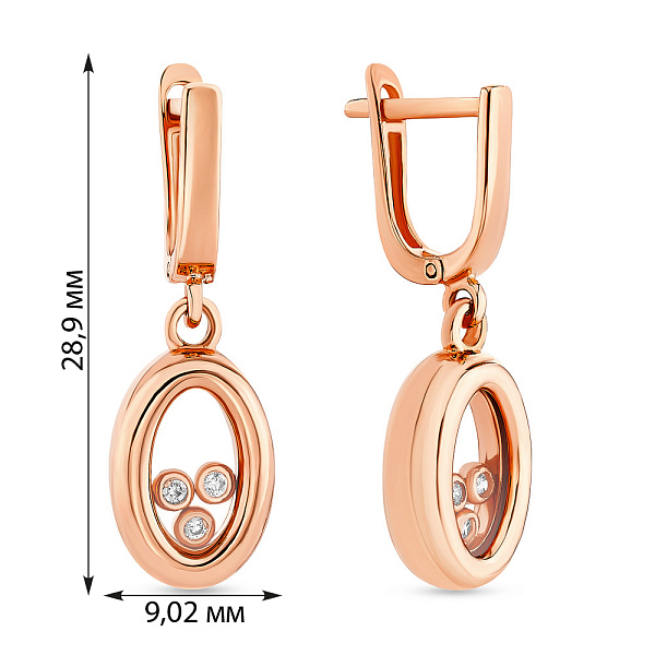 Сережки-підвіски з червоного золота з фіанітами (арт. 107888) – зображення 2