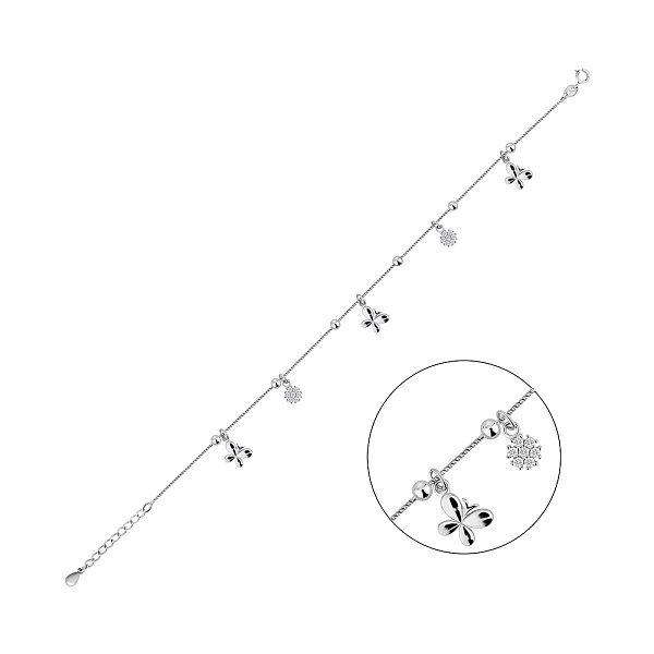 Срібний браслет на ногу з метеликами (арт. 7509/5026н) – зображення 1