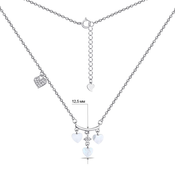 Серебряное колье Сердечки с перламутром и фианитами (арт. 7507/1946п) – изображение 3