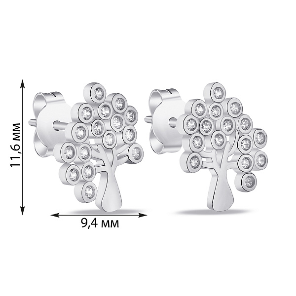 Серьги-пусеты из серебра "Дерево жизни" с фианитами (арт. 7518/6425) – изображение 2
