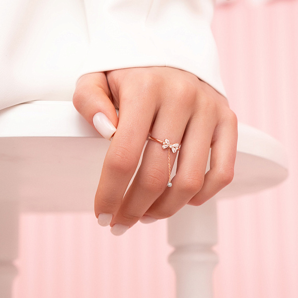 Золота каблучка Бантики з підвіскою (арт. 141304) – зображення 2