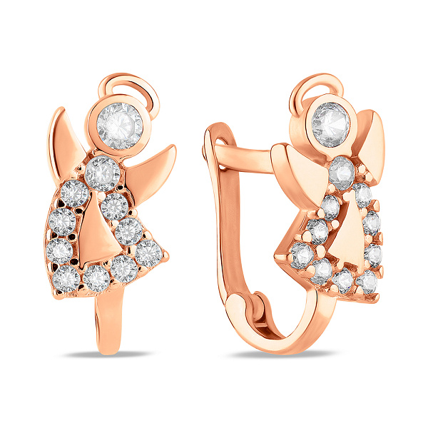 Детские золотые сережки Ангелочки с фианитами (арт. 1091056) – изображение 1