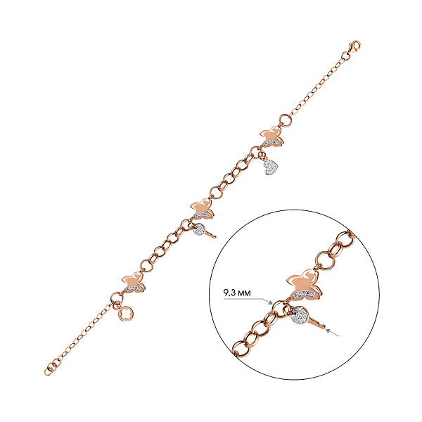 Золотой браслет с подвесками и фианитами (арт. 323206П3) – изображение 3