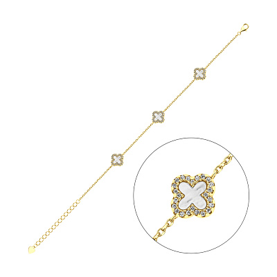 Серебряный браслет с перламутром и желтым родированием (арт. 7509/3248/10жп)