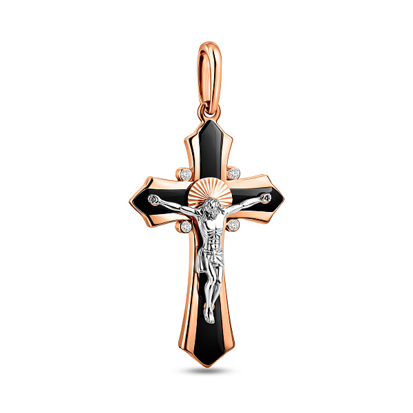 Золотой нательный крестик с распятием и фианитами (арт. 501044ч) – изображение 1