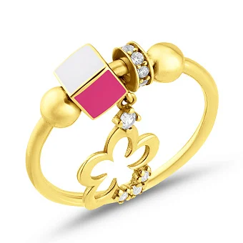 Золота каблучка з емаллю та фіанітами (арт. 155636же)