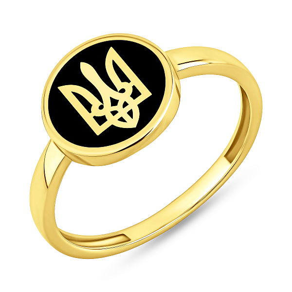 Золотое патриотическое кольцо Трезубец с эмалью (арт. 141203жеч) – изображение 1