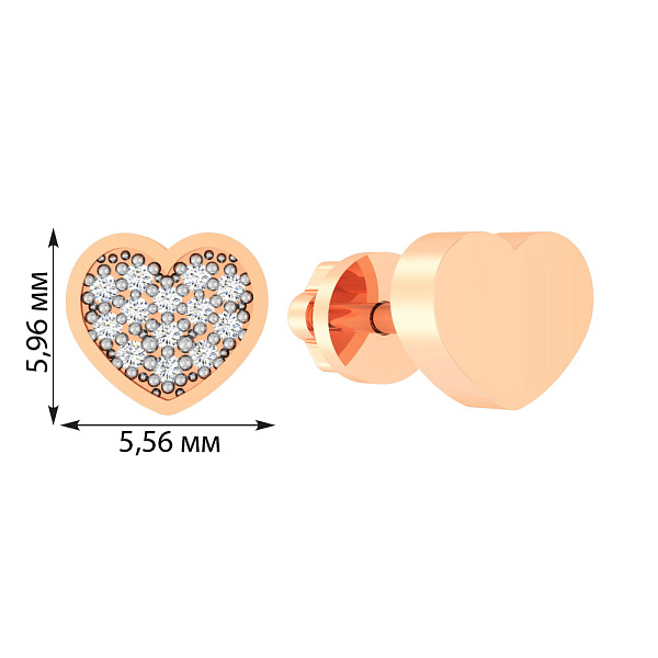 Золотые серьги пусеты «Сердечки» с фианитами (арт. 110553) – изображение 2