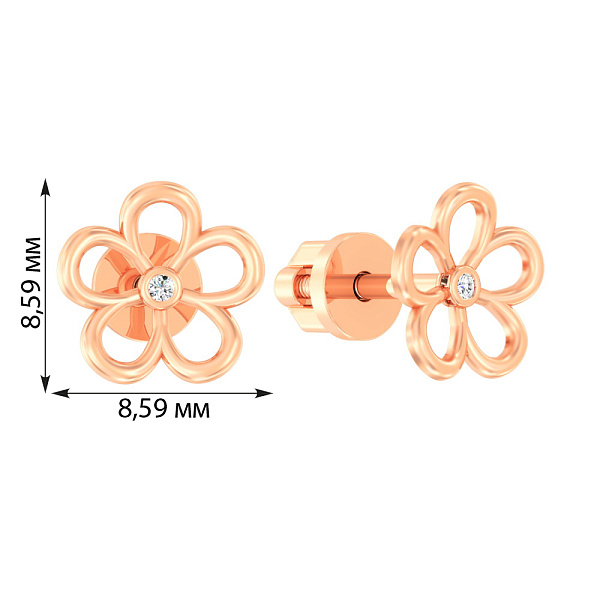 Золотые серьги пусеты «Цветочки» с фианитом (арт. 110554) – изображение 5