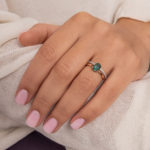 Золотое кольцо с зеленым кварцем (арт. 141135Пз) – изображение 3