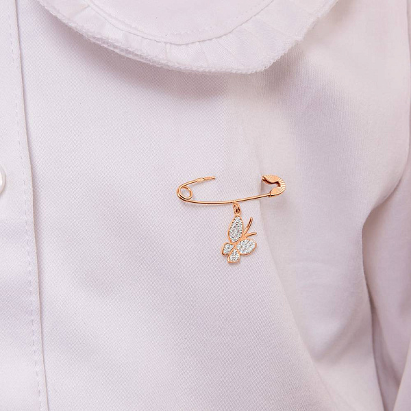 Золотая булавка «Бабочка» с фианитами (арт. 360023а) – изображение 2