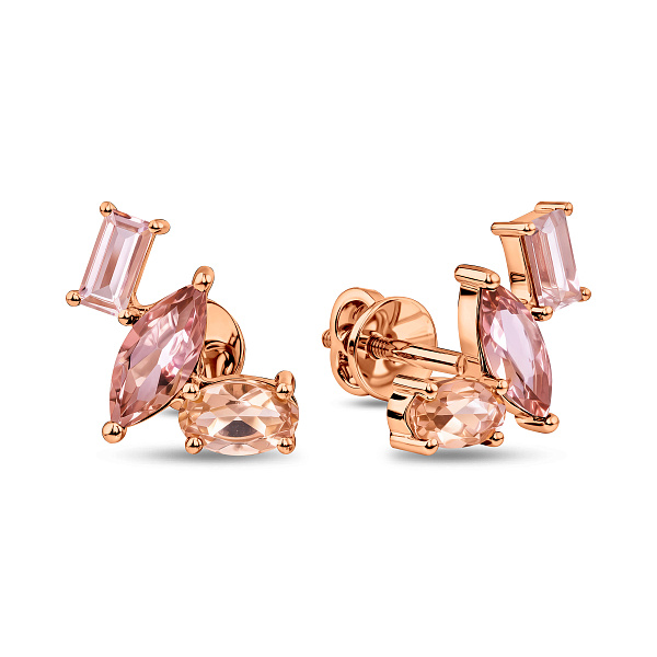 Золотые серьги-пусеты с кварцем (арт. 1101116Про) – изображение 1