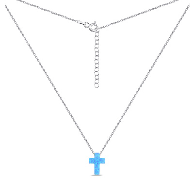 Срібне кольє з хрестиком з синього опалу (арт. 7507/441Пос)