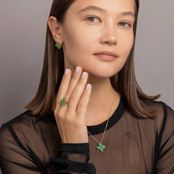 Золотые серьги Клевер с эмалью (арт. 1091580/15ез) – изображение 4