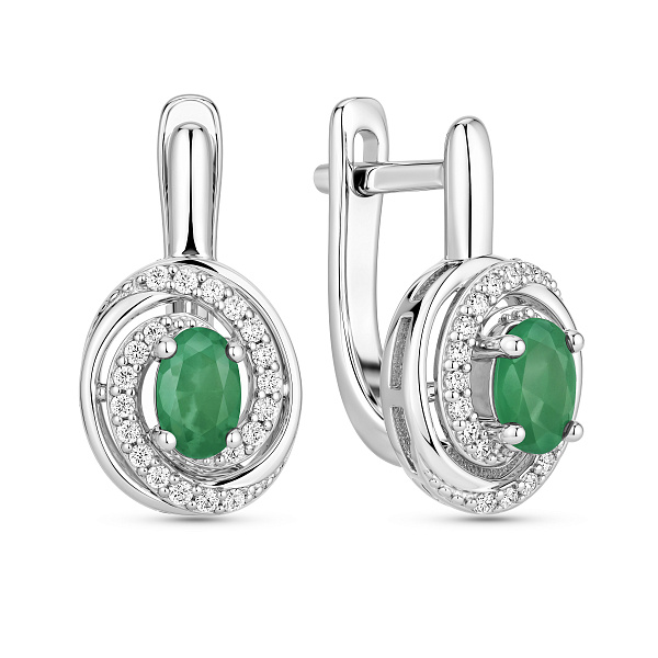 Серебряные серьги с изумрудом и фианитами (арт. 7502/10602Изм) – изображение 1