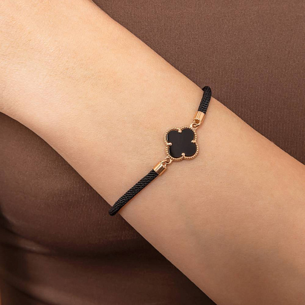 Браслет на нитці з оніксом і золотими вставками (арт. 340099чо) – зображення 2