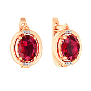 Сережки з червоного золота з гранатом і фіанітами (арт. 111088ПгР)