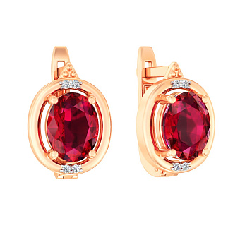Серьги из красного золота с гранатом и фианитами (арт. 111088ПгР)