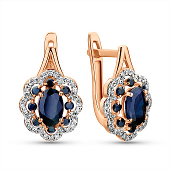 Фото Серьги из красного золота с сапфиром и бриллиантами  (арт. С011088с)