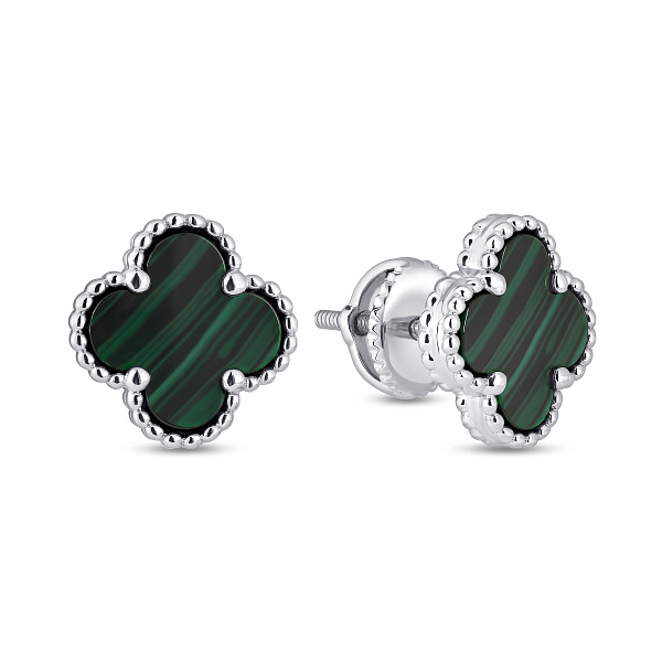 Серебряные пусеты Клевер с малахитом (арт. 7518/2183761/9млх) – изображение 1